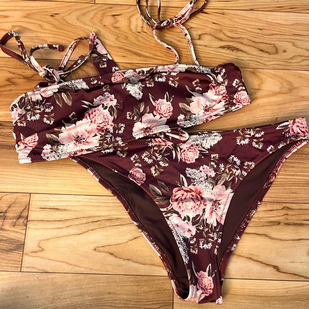 H&M Floral Bikini Set - Burgundy and Pink